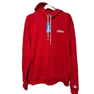 NWT Prince Pickleball Mens Red Fleece Hooded Pullover Sweatshirt Hoodie Size L